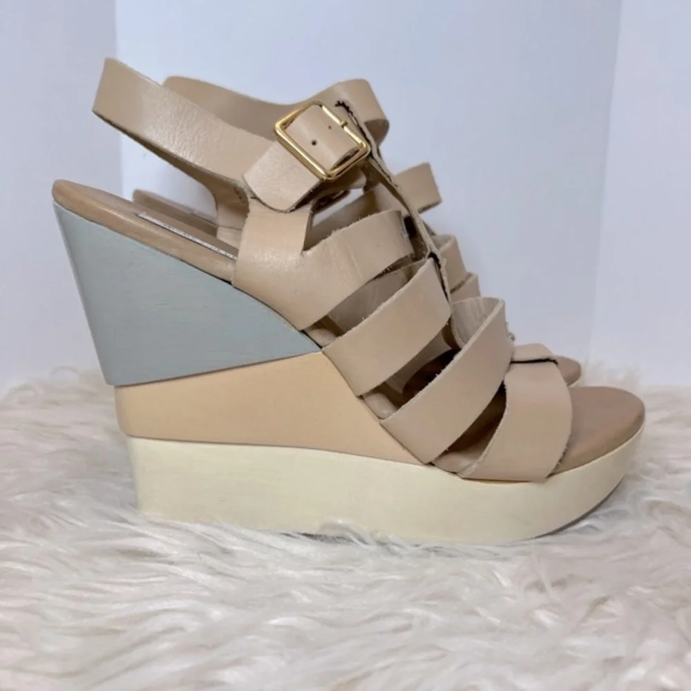 DIANE von FURSTENBERG Colorblock Platform Wedge‎ Sandals in Oceana Size 8.5
